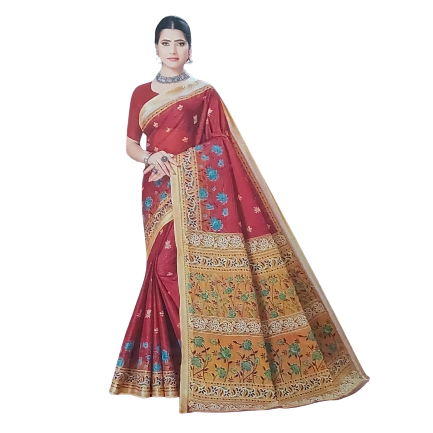 Zingme Women's Printed Art Silk Saree with Blouse Piece - Lightweight Ethnic Wear for Festive and Special Occasions