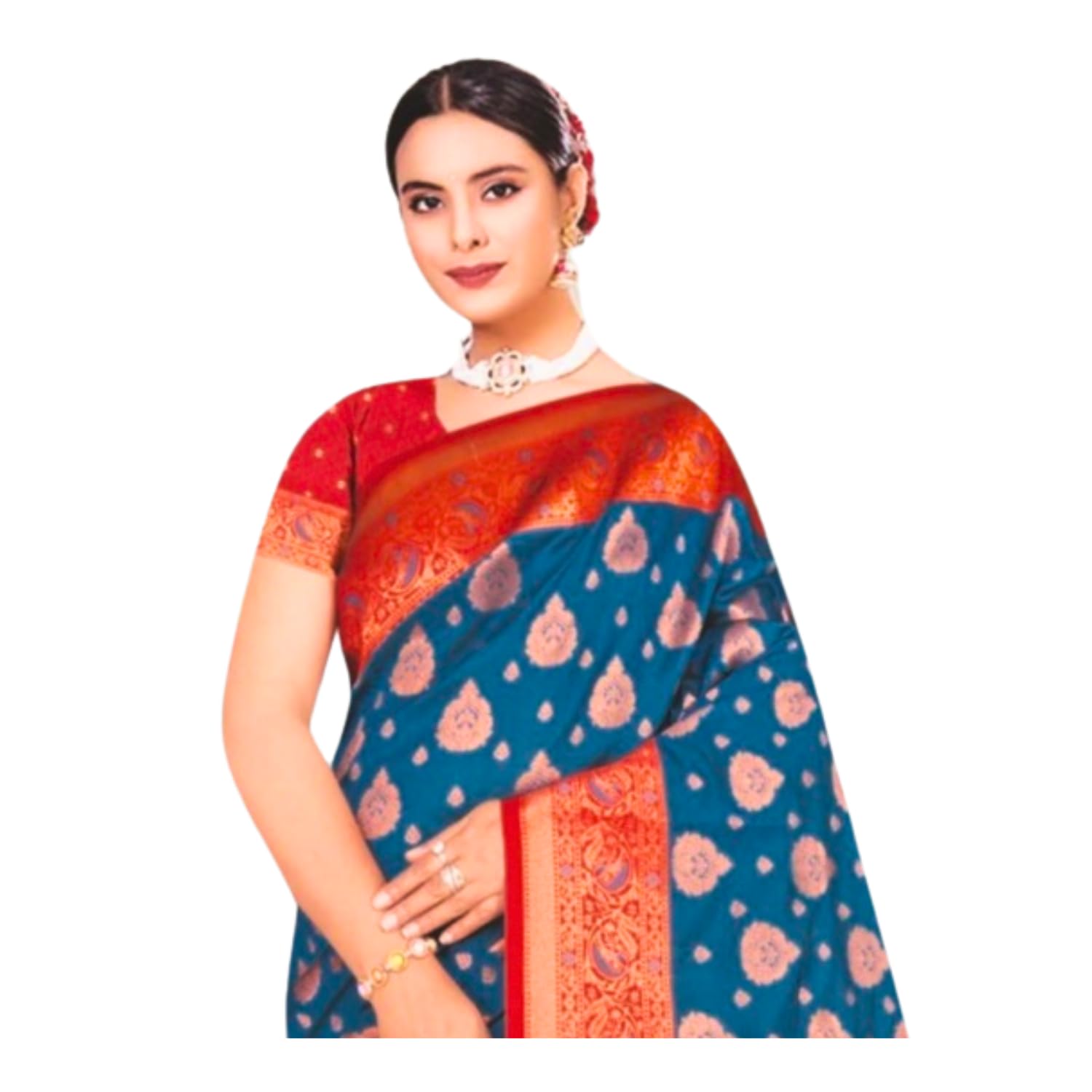 Zingme Women's Kota Doria Jacquard Saree with Polka Dots and Blouse Piece - Lightweight Ethnic Attire for Special Events