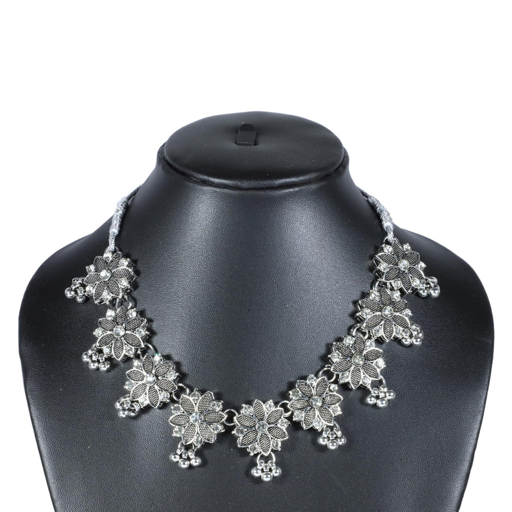 Zingme Latest Stylish Traditional Oxidised Silver Necklace Jewellery Set for Women