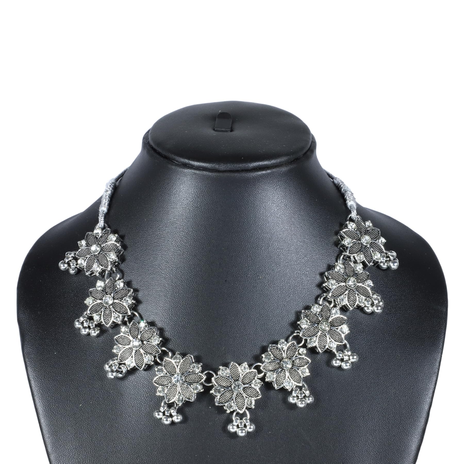 Zingme Latest Stylish Traditional Oxidised Silver Necklace Jewellery Set for Women