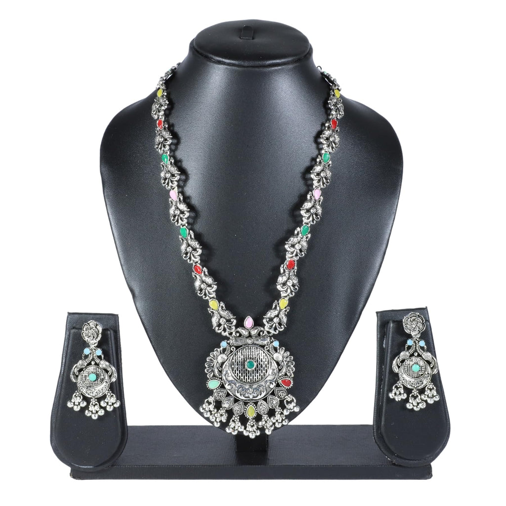 Zingme Stylish Oxidised Jewellery Long Necklace Set for Women & Girls