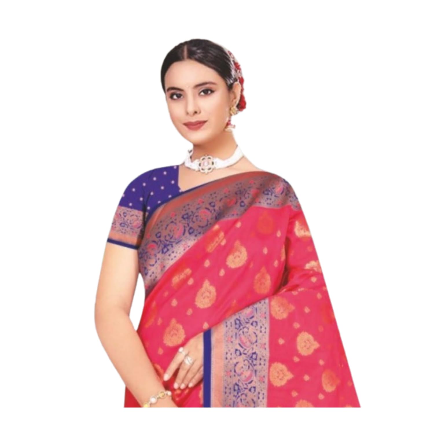 Zingme Women's Kota Doria Jacquard Saree with Polka Dots and Blouse Piece - Lightweight Ethnic Attire for Special Events