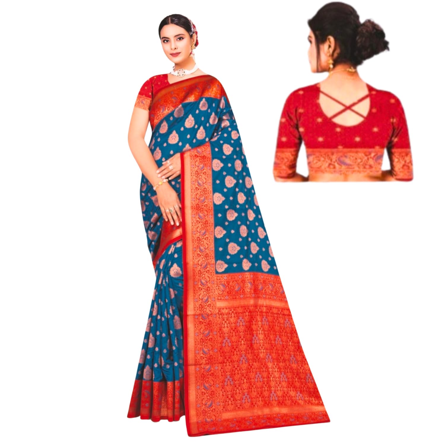 Zingme Women's Kota Doria Jacquard Saree with Polka Dots and Blouse Piece - Lightweight Ethnic Attire for Special Events
