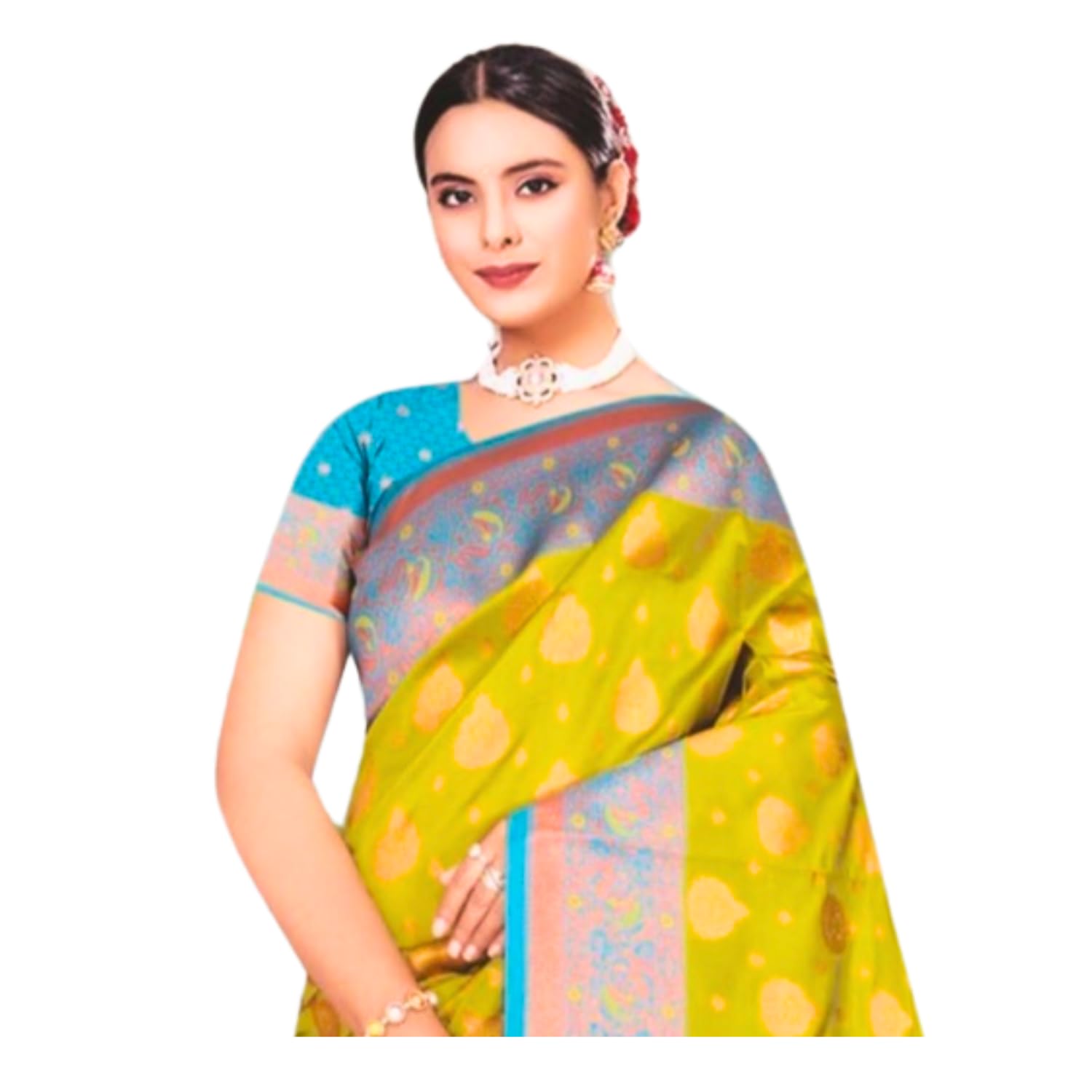 Zingme Women's Kota Doria Jacquard Saree with Polka Dots and Blouse Piece - Lightweight Ethnic Attire for Special Events