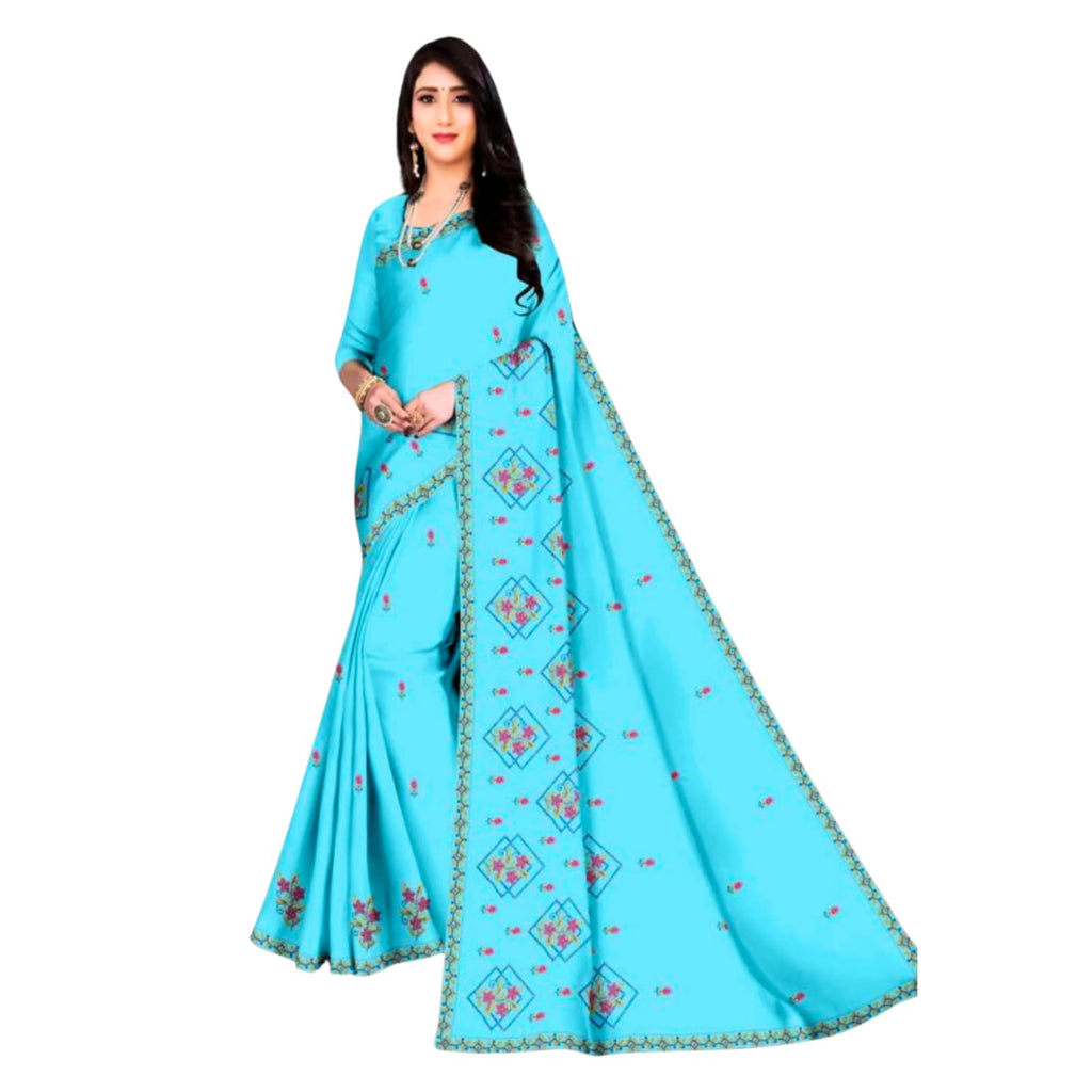 Zingme Women's Embroidered Self-Design Bollywood Cotton Blend Saree with Blouse Piece - Stylish Ethnic Wear for Special Occasions