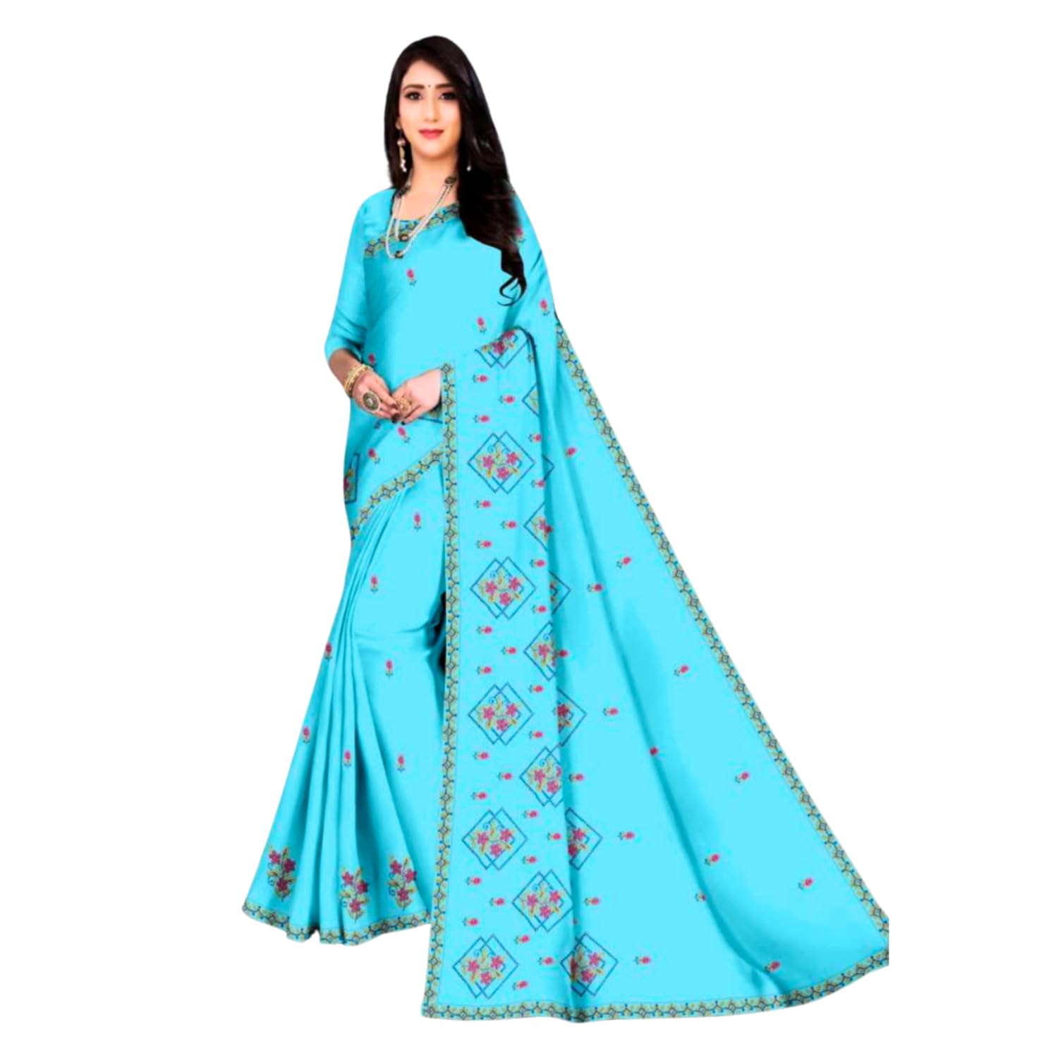 Zingme Women's Embroidered Self-Design Bollywood Cotton Blend Saree with Blouse Piece - Stylish Ethnic Wear for Special Occasions