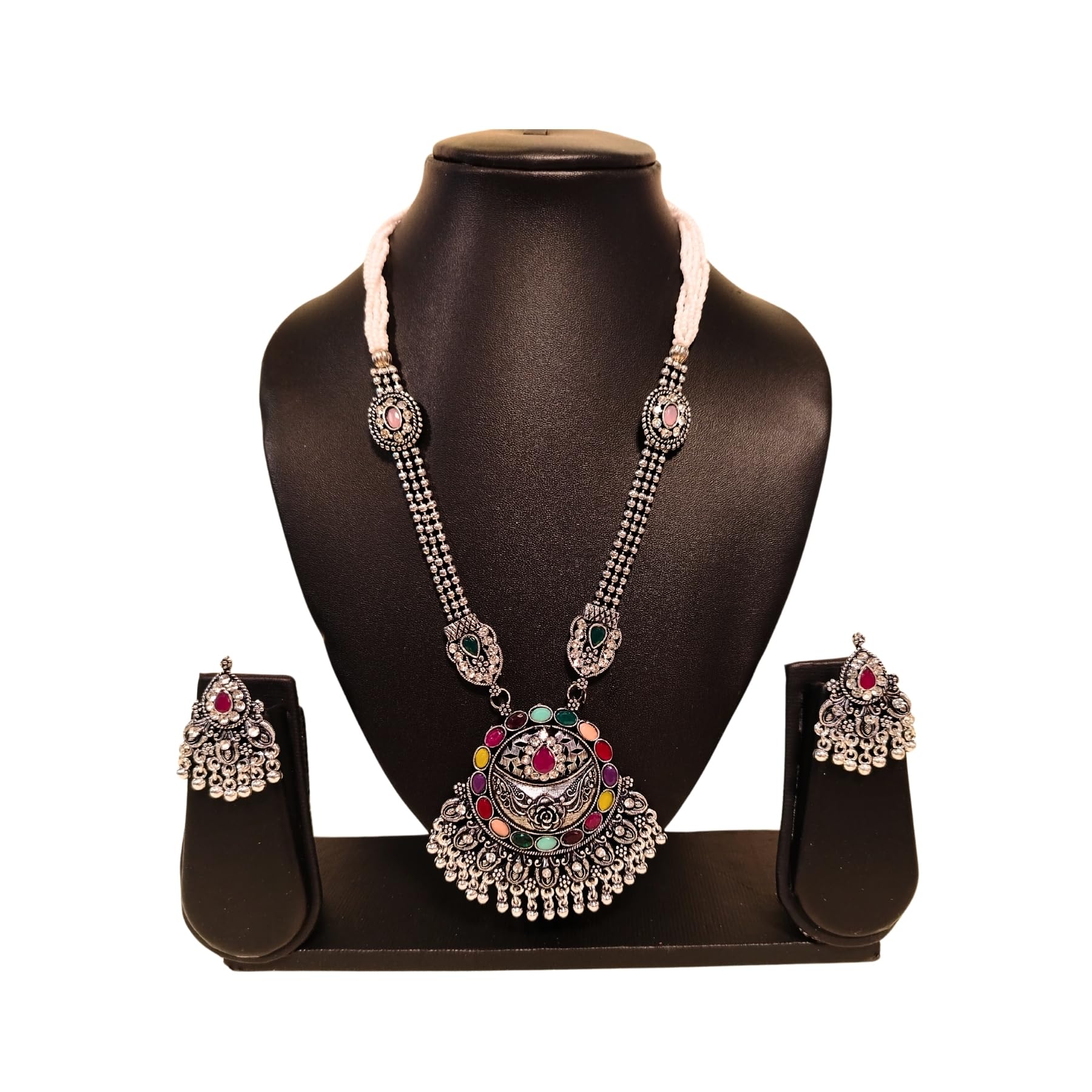 Zingme Stylish Oxidised Silver Coated Jewellery Long Necklace Set for Women & Girls