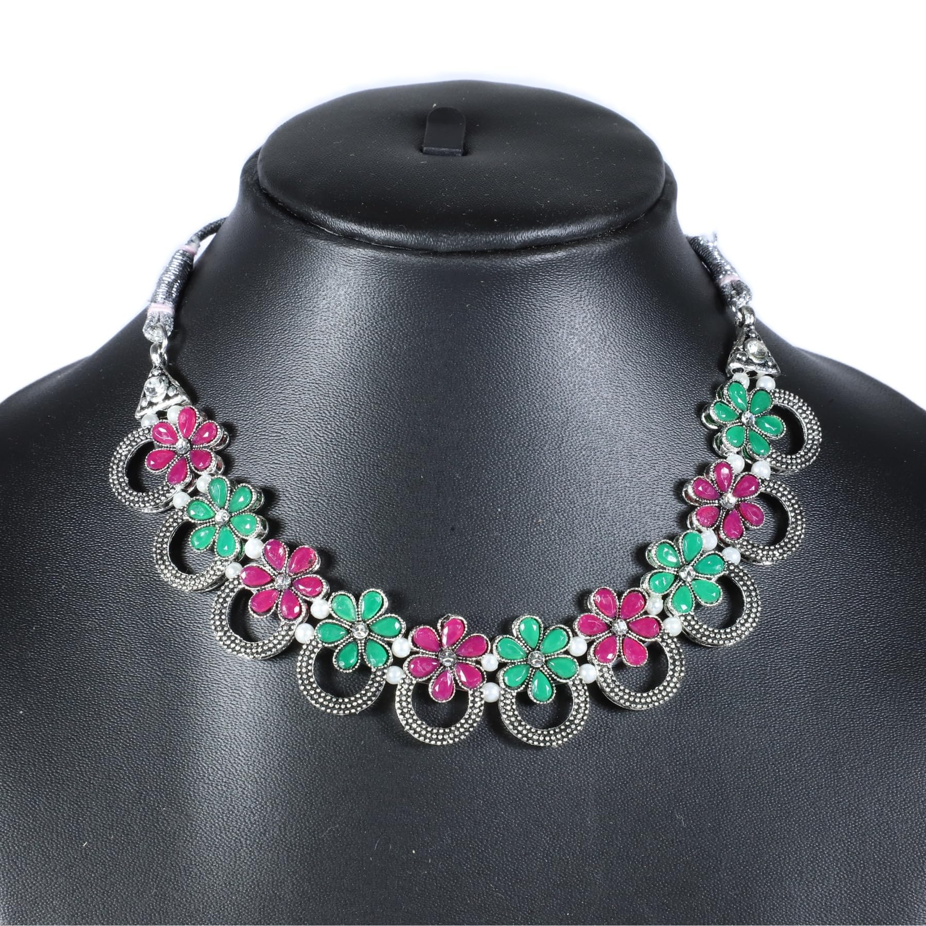 Zingme Latest Stylish Traditional Oxidised Silver Necklace Jewellery Set for Women