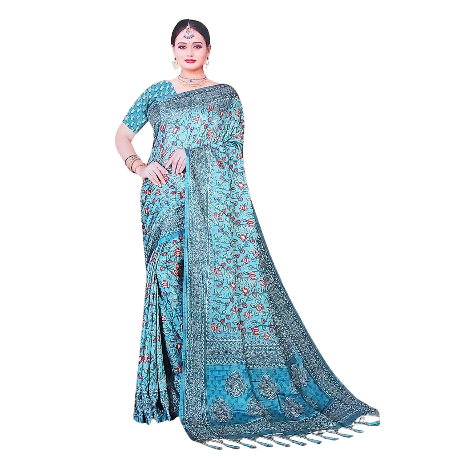 Zingme Women's Bhagalpuri Jacquard Saree with Digital Print | Elegant Ethnic Wear for Festive & Party Occasions