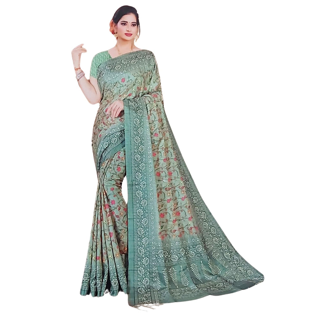 Zingme Women's Bhagalpuri Jacquard Saree with Digital Print | Elegant Ethnic Wear for Festive & Party Occasions