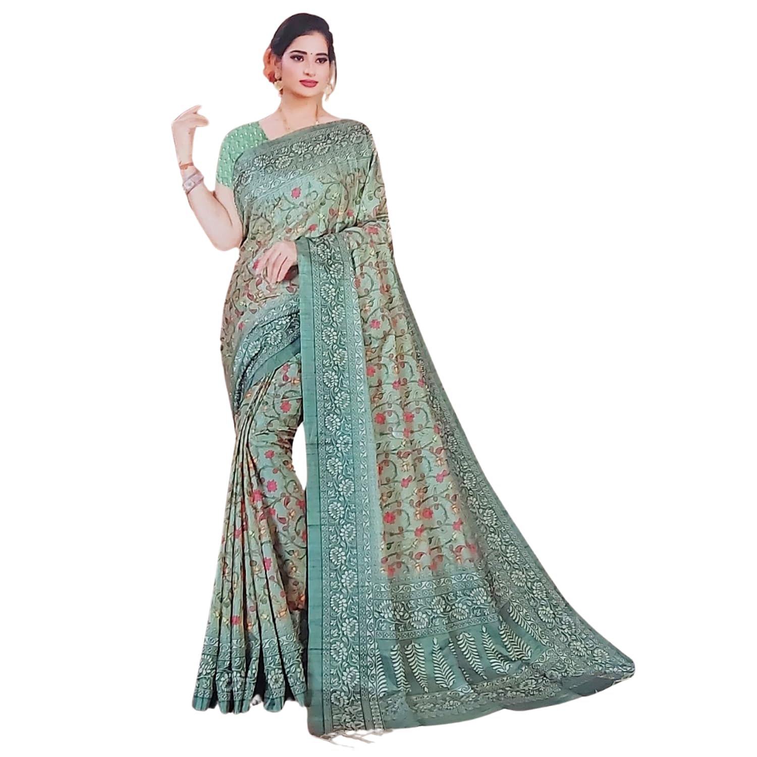 Zingme Women's Bhagalpuri Jacquard Saree with Digital Print | Elegant Ethnic Wear for Festive & Party Occasions