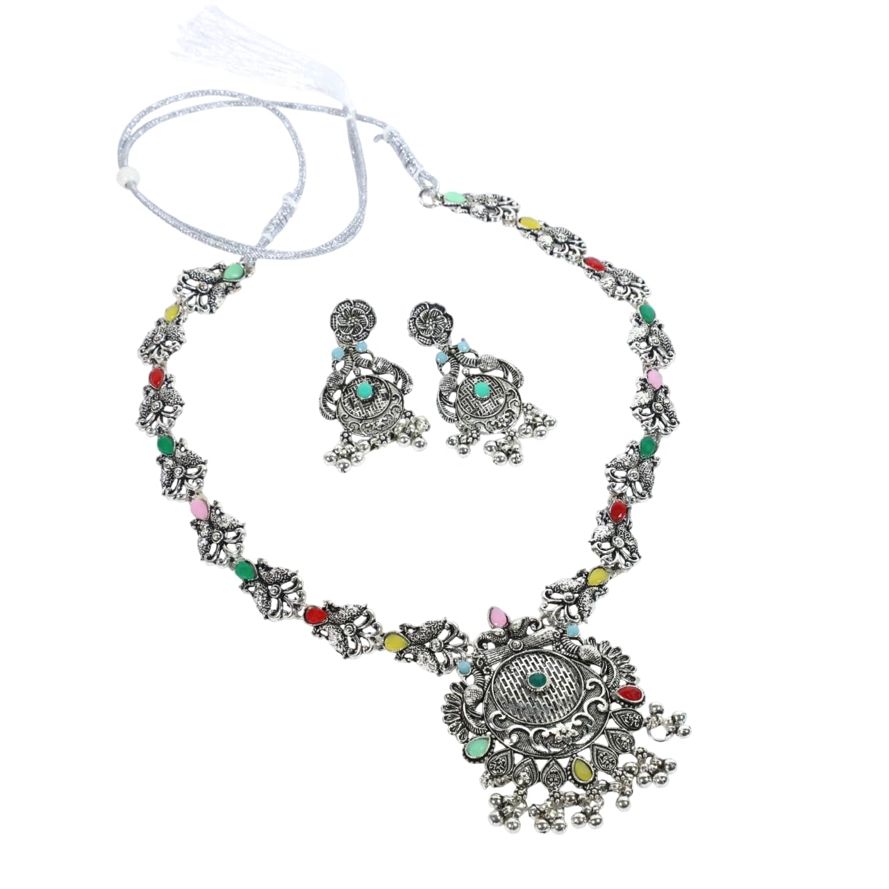 Zingme Stylish Oxidised Jewellery Long Necklace Set for Women & Girls
