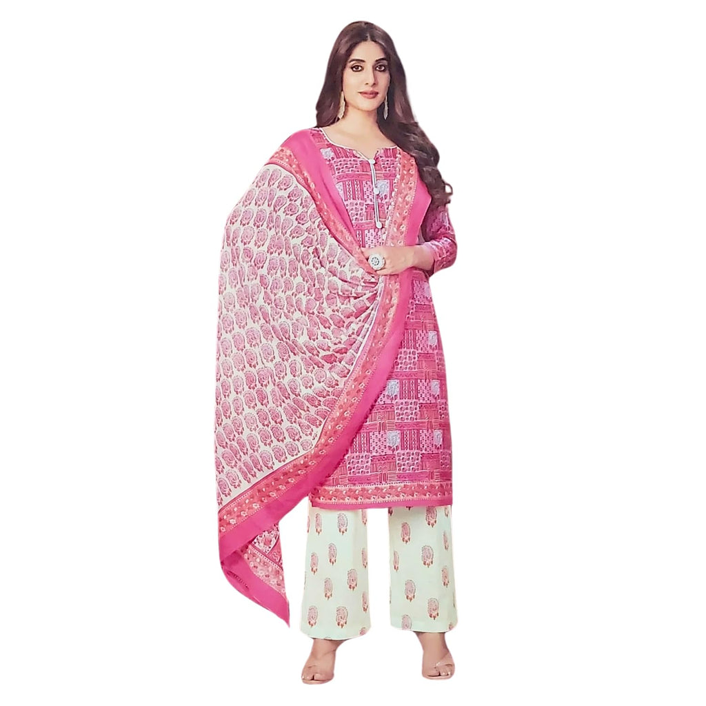 Zingme Women's Cotton Printed Unstitched Salwar Suit Dress Material with Printed Dupatta - Comfortable Ethnic Wear for Daily and Special Occasions