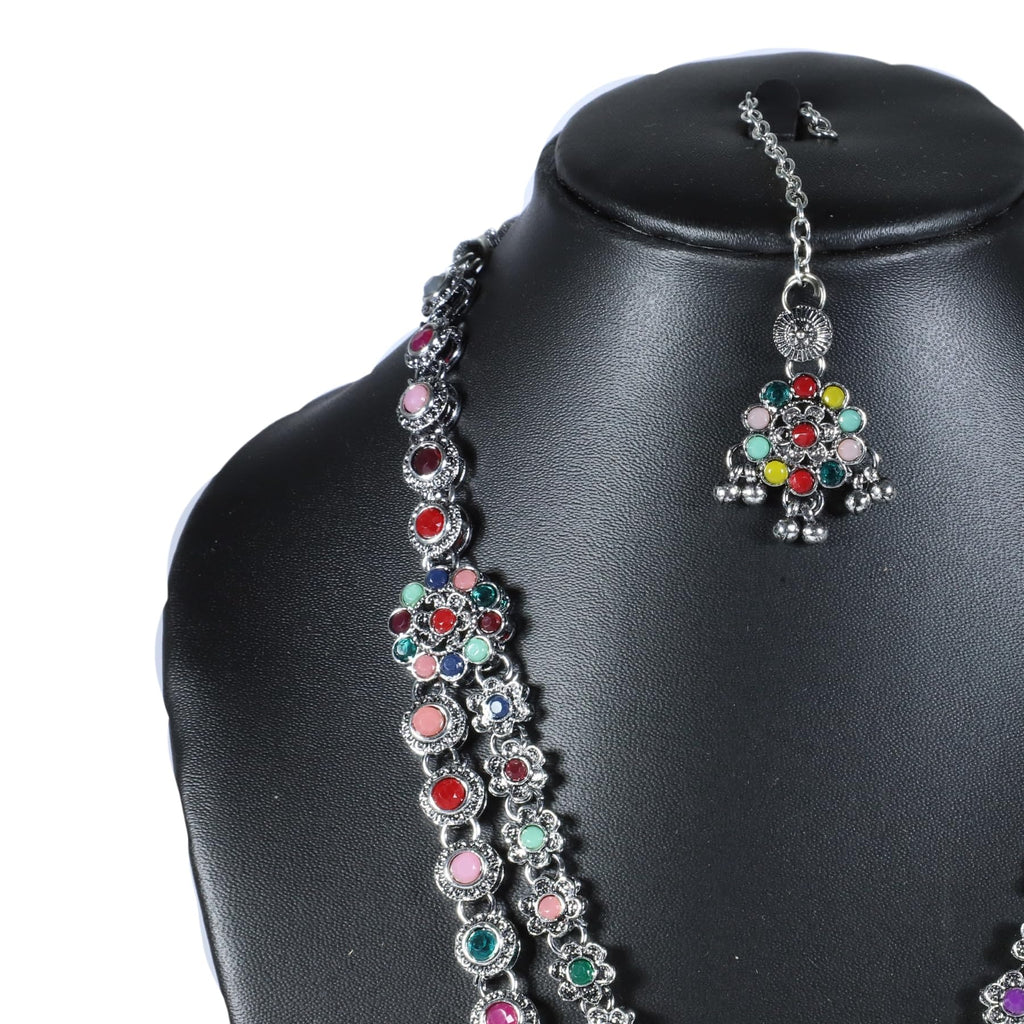 Zingme Latest Stylish Traditional Oxidised Silver Necklace Jewellery Set for Women