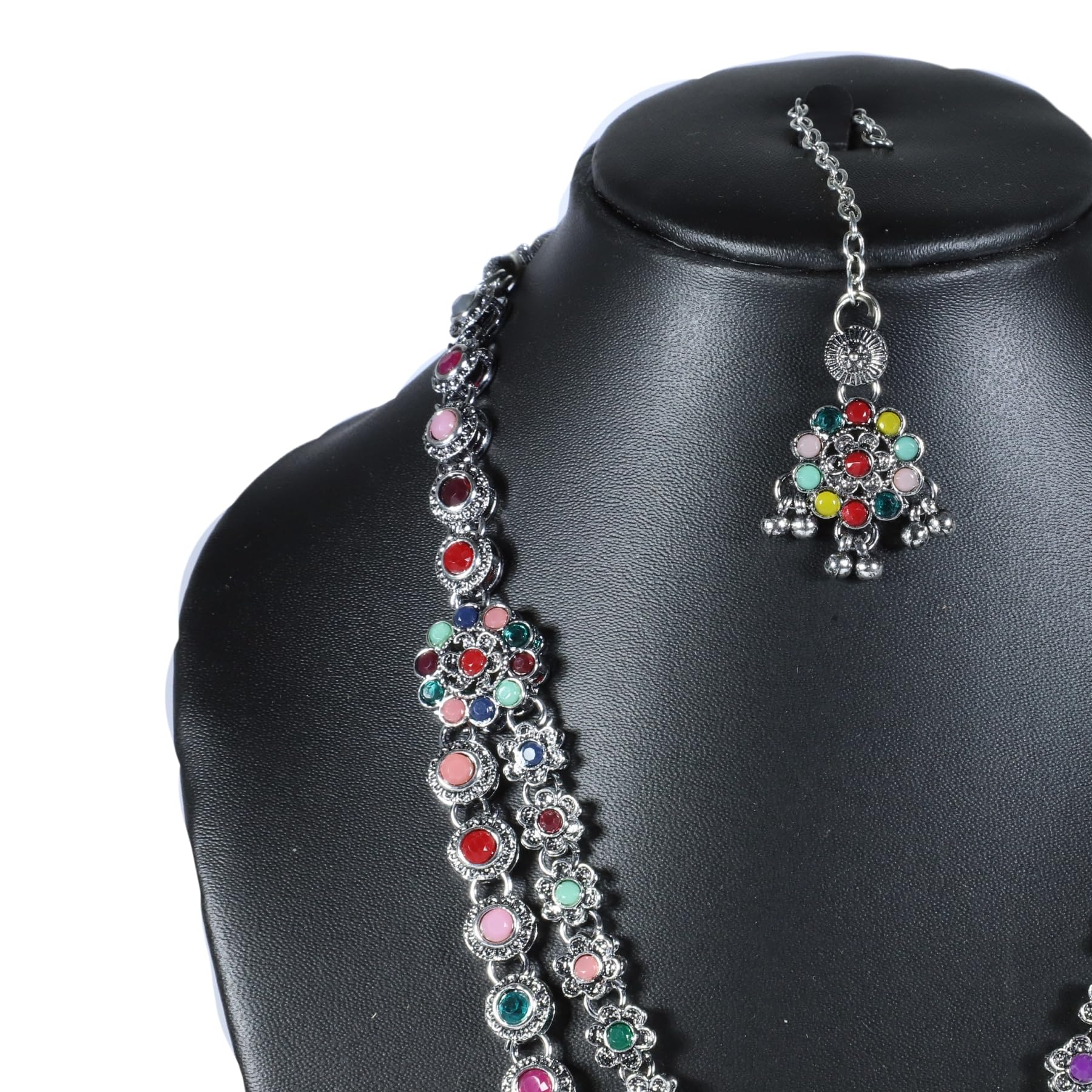Zingme Latest Stylish Traditional Oxidised Silver Necklace Jewellery Set for Women