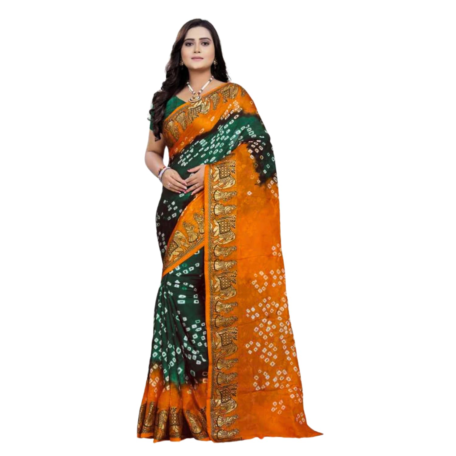 Zingme Elegant Art Silk Bandhani Saree – Traditional Indian Ethnic Wear for Festive Occasions