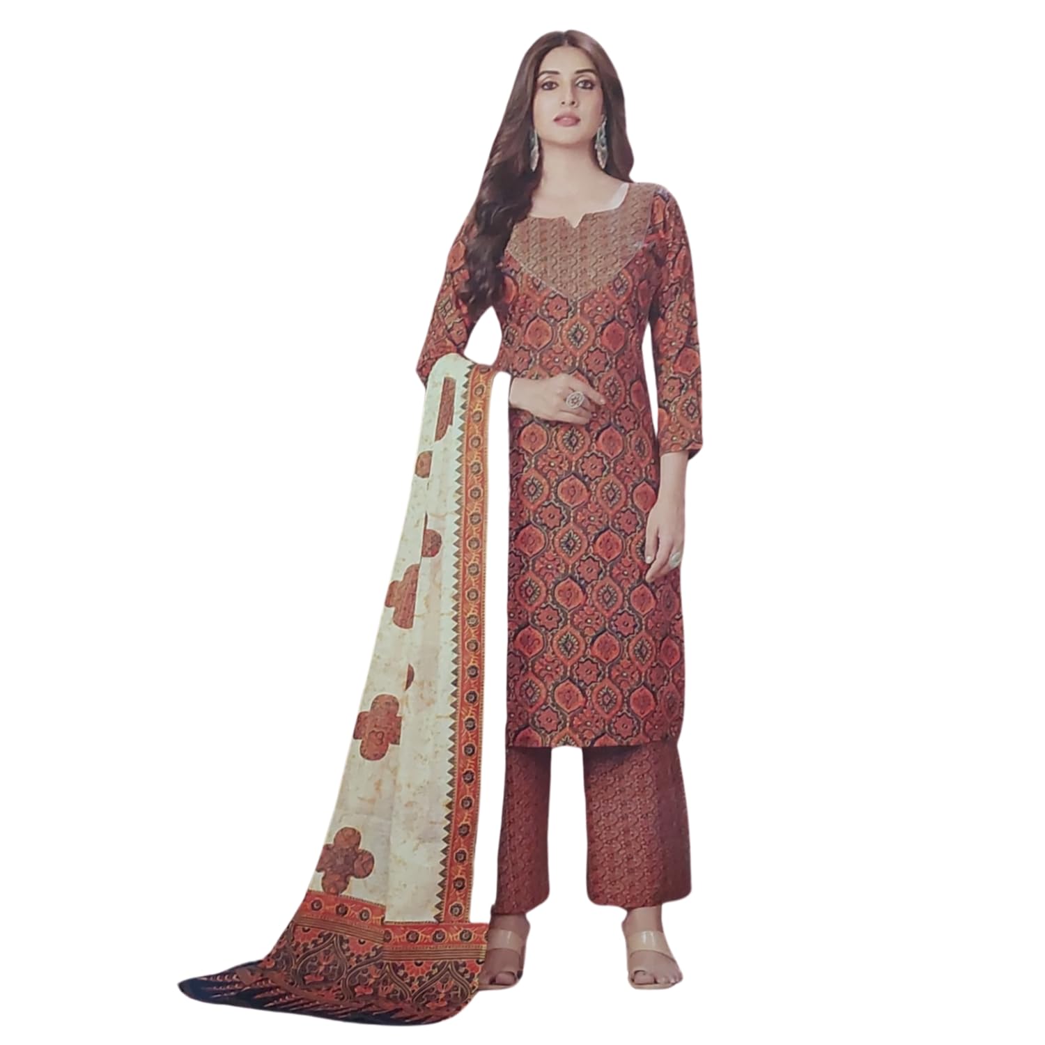 Zingme Women's Cotton Printed Unstitched Salwar Suit Dress Material with Printed Dupatta - Comfortable Ethnic Wear for Daily and Special Occasions