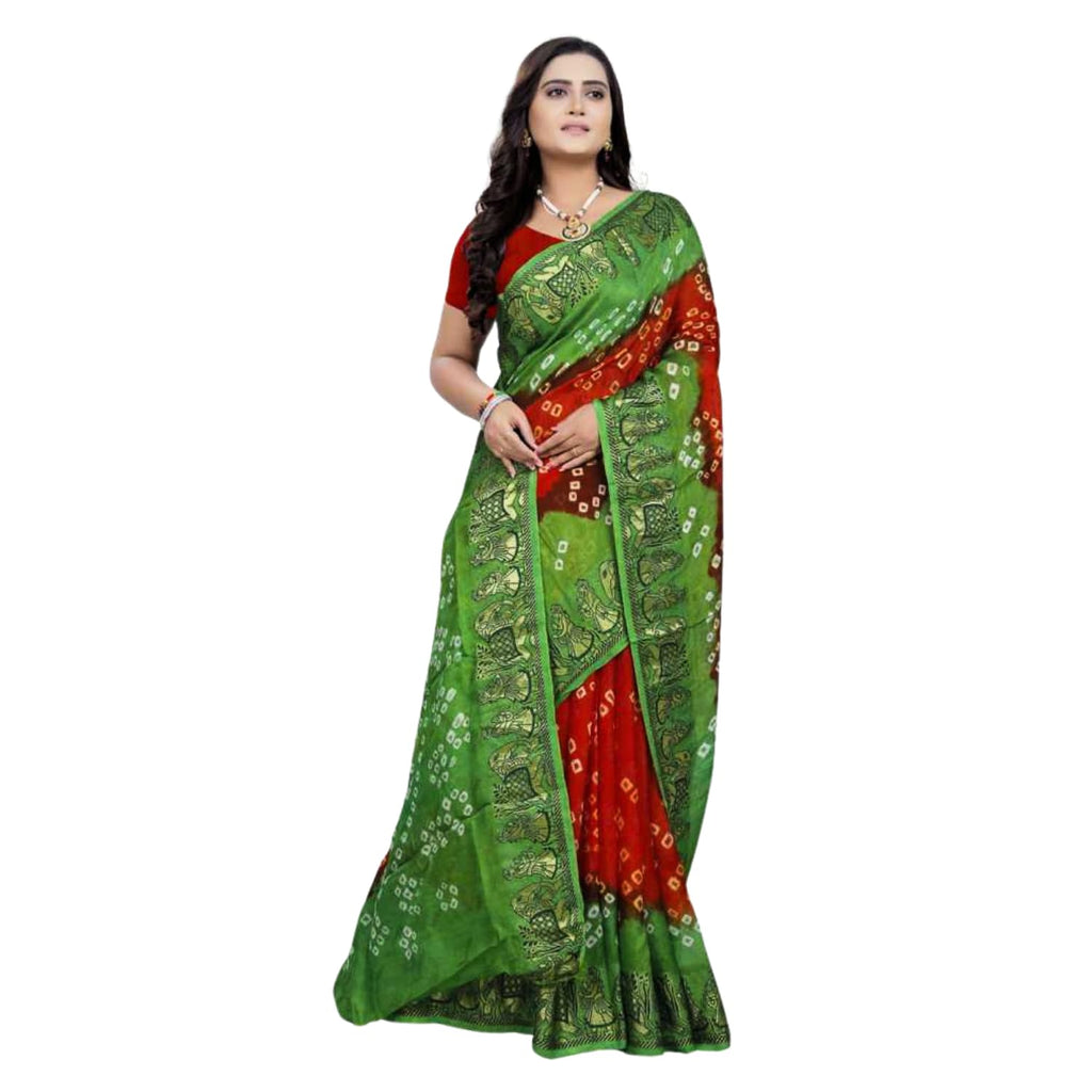 Zingme Elegant Art Silk Bandhani Saree – Traditional Indian Ethnic Wear for Festive Occasions